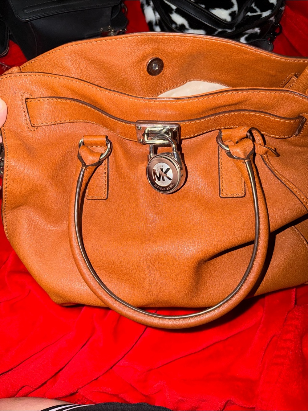 Michael Kors Orange Leather Satchel with MK Charm